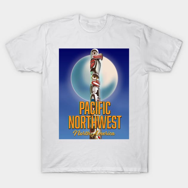 Pacific northwest totem pole travel poster T-Shirt by nickemporium1